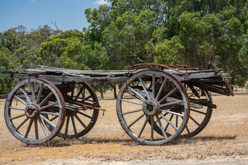 Fototapeta na wymiar Old hay wagon in a paddock