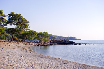 Obraz premium Panoramic view of Mediterranean sea coast at Phaselis, Kemer, Turkey.