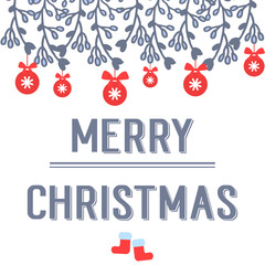 Handwritten banner merry christmas, with cute blue leafy flower frame. Vector