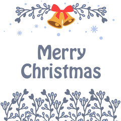 Handwritten banner merry christmas, with cute blue leafy flower frame. Vector