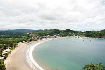 San Juan del Sur, Nicaragua.- September 16th, 2019: Bay view of San Juan del Sur from top of hill.