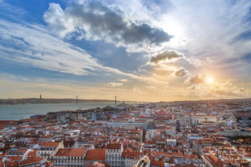 Fototapeta premium Scenic panoramic views of Lisbon from Saint George Castle (Sao Jorge) lookout