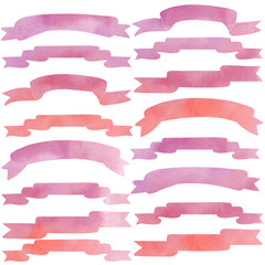 Obraz premium Watercolor Banners and Ribbons Clip Art on Isolated Background