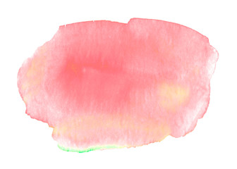 Watercolor abstract background. Coral pink delicate blot on a white background. Hand drawn. Color illustration with space for text and image. Use for card, text, logo, tag	