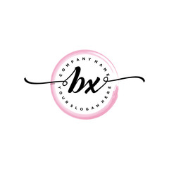 BX initial handwriting logo template. round logo in watercolor color with handwritten letters in the middle. Handwritten logos are used for, weddings, fashion, jewelry, boutiques and business