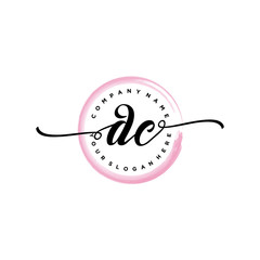 DC initial handwriting logo template. round logo in watercolor color with handwritten letters in the middle. Handwritten logos are used for, weddings, fashion, jewelry, boutiques and business