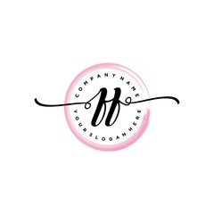 FF initial handwriting logo template. round logo in watercolor color with handwritten letters in the middle. Handwritten logos are used for, weddings, fashion, jewelry, boutiques and business