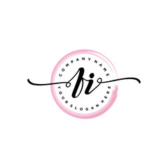 FI initial handwriting logo template. round logo in watercolor color with handwritten letters in the middle. Handwritten logos are used for, weddings, fashion, jewelry, boutiques and business