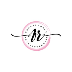 FR initial handwriting logo template. round logo in watercolor color with handwritten letters in the middle. Handwritten logos are used for, weddings, fashion, jewelry, boutiques and business