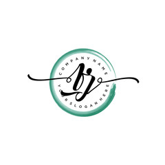 FZ initial handwriting logo template. round logo in watercolor color with handwritten letters in the middle. Handwritten logos are used for, weddings, fashion, jewelry, boutiques and business