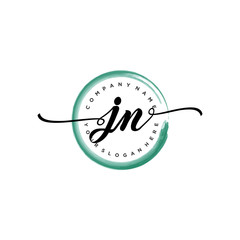 JN initial handwriting logo template. round logo in watercolor color with handwritten letters in the middle. Handwritten logos are used for, weddings, fashion, jewelry, boutiques and business