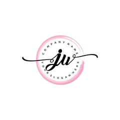 JU initial handwriting logo template. round logo in watercolor color with handwritten letters in the middle. Handwritten logos are used for, weddings, fashion, jewelry, boutiques and business