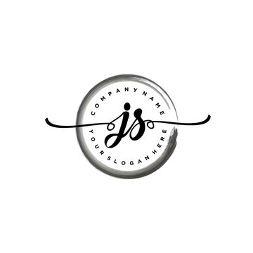 JS initial handwriting logo template. round logo in watercolor color with handwritten letters in the middle. Handwritten logos are used for, weddings, fashion, jewelry, boutiques and business