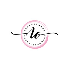 LO initial handwriting logo template. round logo in watercolor color with handwritten letters in the middle. Handwritten logos are used for, weddings, fashion, jewelry, boutiques and business