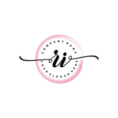 RI initial handwriting logo template. round logo in watercolor color with handwritten letters in the middle. Handwritten logos are used for, weddings, fashion, jewelry, boutiques and business