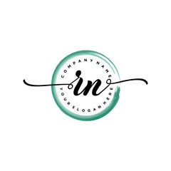 RN initial handwriting logo template. round logo in watercolor color with handwritten letters in the middle. Handwritten logos are used for, weddings, fashion, jewelry, boutiques and business