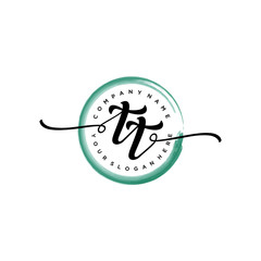 TT initial handwriting logo template. round logo in watercolor color with handwritten letters in the middle. Handwritten logos are used for, weddings, fashion, jewelry, boutiques and business