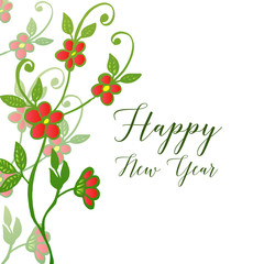 Template banner happy new year, with design plant of leaf floral frame. Vector