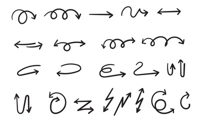 doodle arrow collection vector isolated on white background