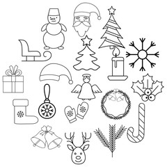 Christmas party elements outline icons set