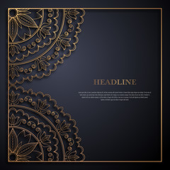 Gold and black greeting card template in retro style. Great design for any purposes: invitation, flyer, menu, brochure or leaflet