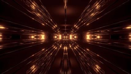 Fototapeta na wymiar dark scifi tunnel corridor with reflective contur wireframe 3d illustration wallpaper background