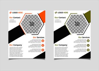 Business brochure and flyer vector design template with amber and lime hexagonal colour abstract in US letter size layout suitable for business company poster, banner, and annual report
