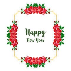 Elegant pattern of red flower frame for design various card happy new year. Vector