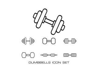 Set of Dumbbells Icon Illustration. Consist of Six Icon Images with Line Style Isolated on White Background. Suitable for Gym and Fitness Center Sign and Symbol. Vector Illustration