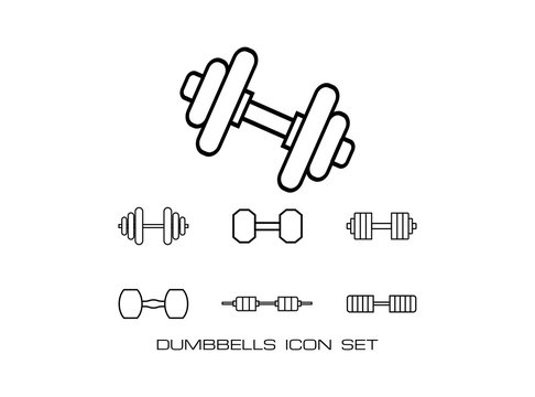 Set of Dumbbells Icon Illustration. Consist of Six Icon Images with Line Style Isolated on White Background. Suitable for Gym and Fitness Center Sign and Symbol. Vector Illustration