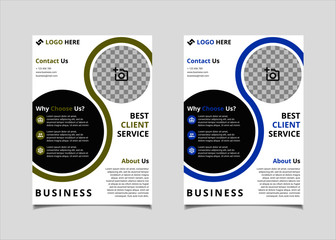 Business flyer template design vector, A4 brochure layout with circle geometry lime and blue colour for company poster, annual report cover, and leaflets