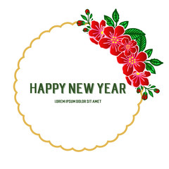 Feature shape of red floral frame, for wallpaper of card happy new year. Vector