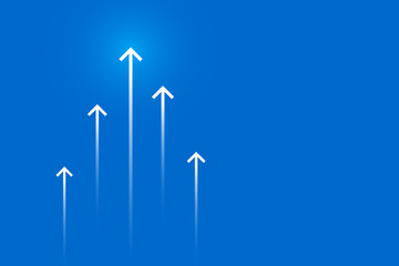 Light arrow up on blue background illustration, business growth concept.