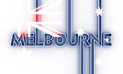 Image relative to Australia travel theme. Melbourne city name in geometry style design. Creative vintage typography poster concept. 3D rendering.