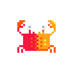Crab character pixel art icon. Element design for logo, stickers, web, embroidery and mobile app. Isolated vector illustration. 8-bit sprite.