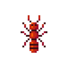 Fototapeta premium Ant insect pixel art icon. Element design for stickers, web, logo, embroidery and mobile app. Isolated vector illustration.