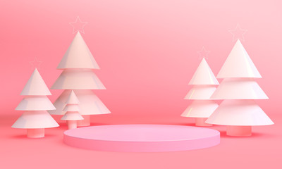 Minimalist Geometric shape scene minimal, 3d rendering. Christmas Themes.