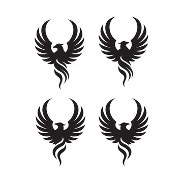 flying rise wings phoenix bird Logo design vector illustrations