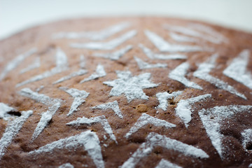 Powdered sugar pattern on pastries. Macro shot.