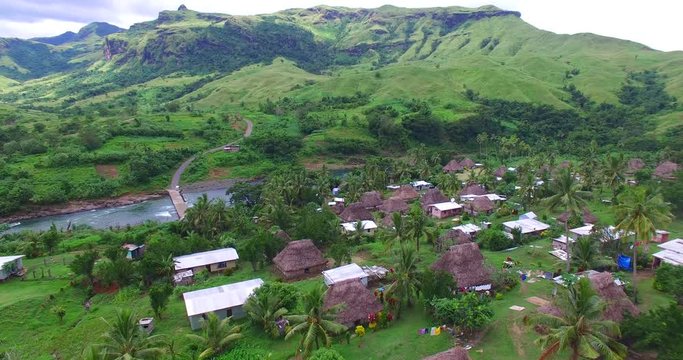 Navala Village remotely located in Fijian Highland with traditional Bure throughout.