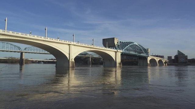 Chattanooga Tennessee River Coolidge Park Bridge Time lapse of Water and Bridge