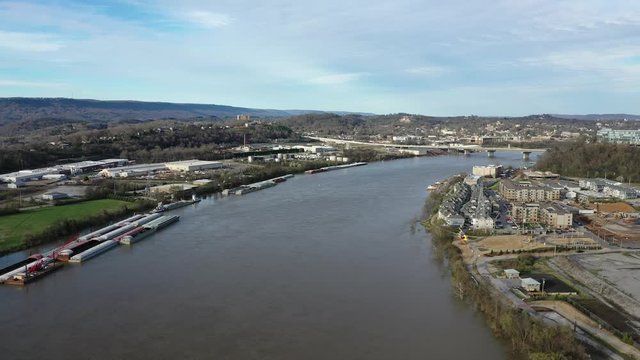 Chattanooga Tennessee River Barges Drone Shot Mavic 2 Pro Industrial and Pretty Sky