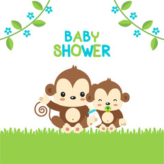 Baby Shower greeting card with monkeys.