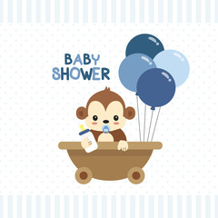 Baby Shower greeting card with little Monkey. Vector illustration.