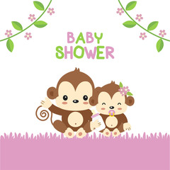 Baby Shower greeting card with mom and baby monkey.
