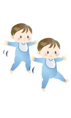 双子のよちよち歩き