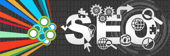SEO - Search Engine Optimization Dark Colorful Element Binary Horizontal 