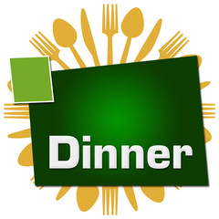 Dinner Spoon Fork Knife Circular Green Squares 