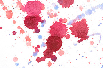 Red  watercolor splashes on white background,watercolor hand painted