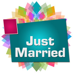 Just Married Turquoise Colorful Circular Squares 
